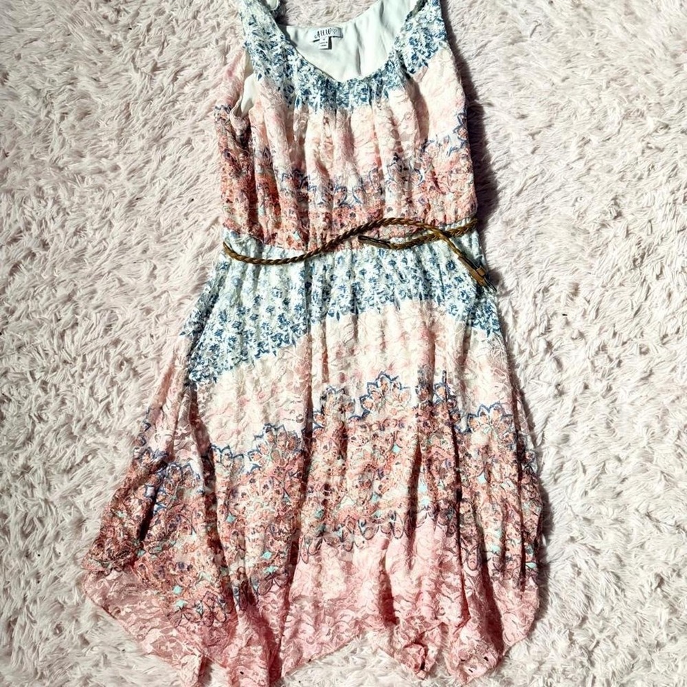 Whimsical Delicate Floral Asymmetrical Pastel Coquette Boho Dress Womens M Fairy